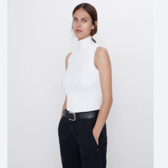 NWT Zara Ribbed High Neck Knit Top White - Picture 4 of 4